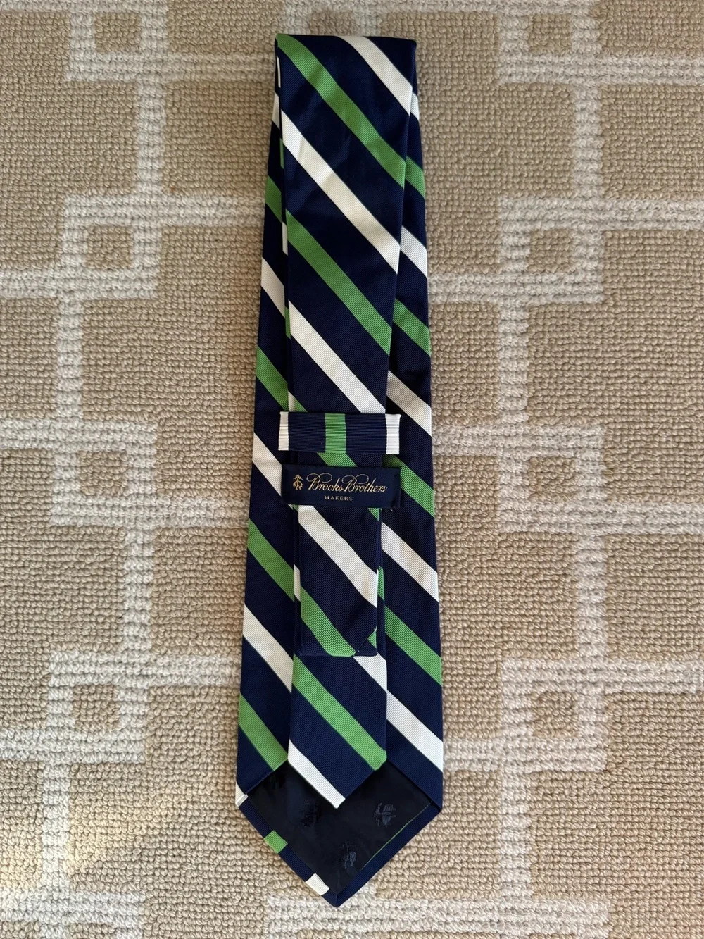 Brooks Brothers Makers Repp Stripe Vintage Silk Tie Navy Green White Classic